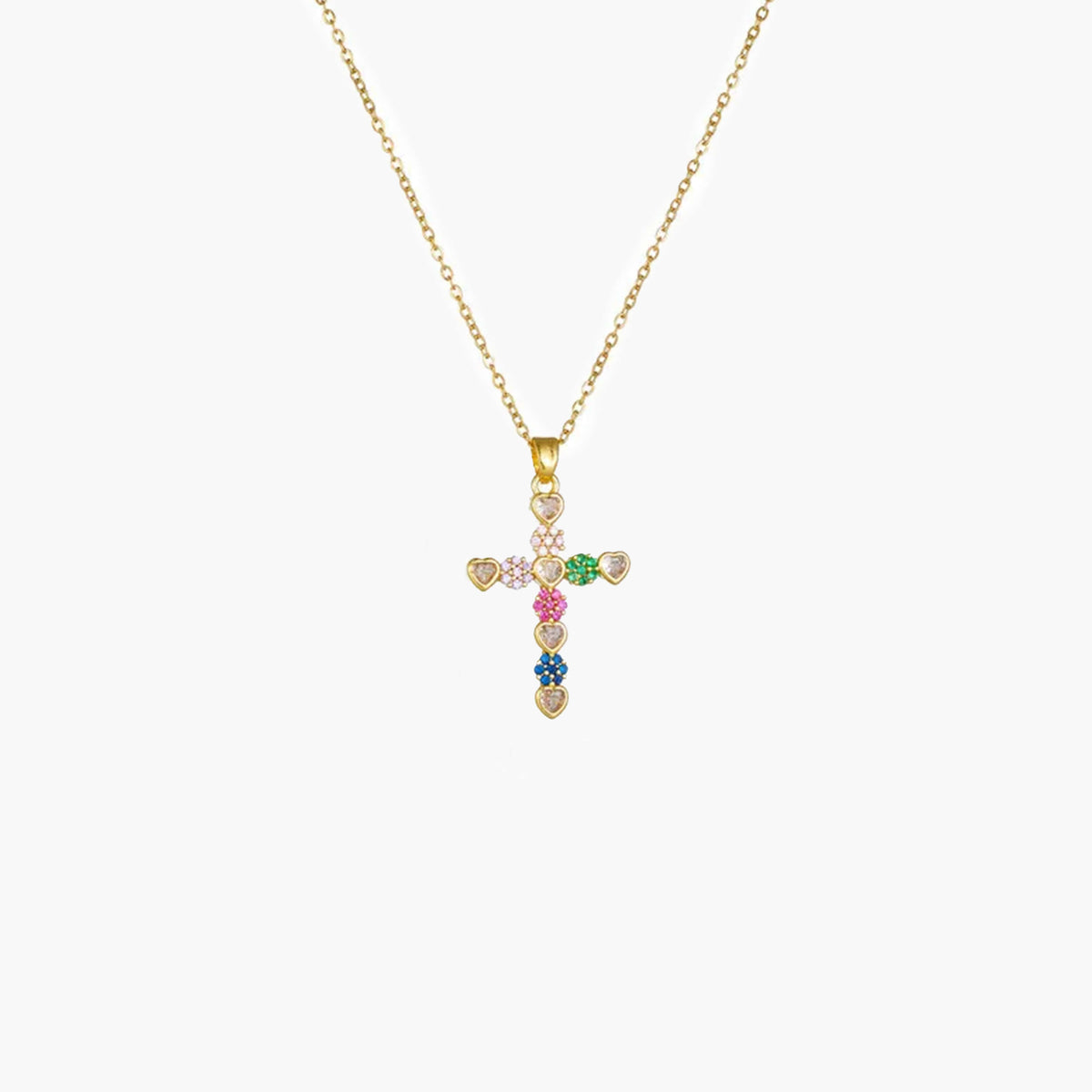 ZEYA Lucy Zircon Cross Pendant Necklace in Gold Heart Colorful