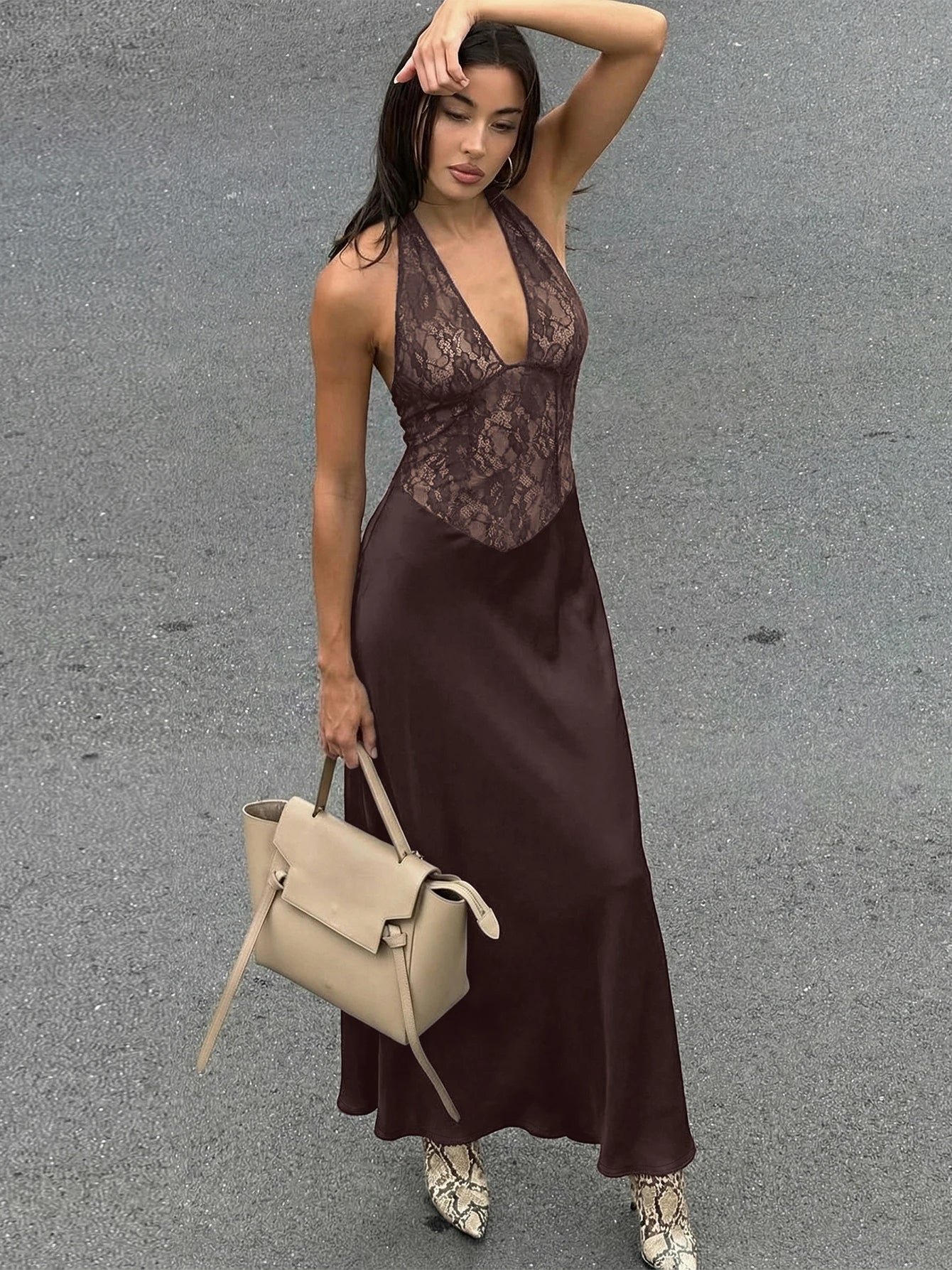 Iris Halter Backless Lace Dress
