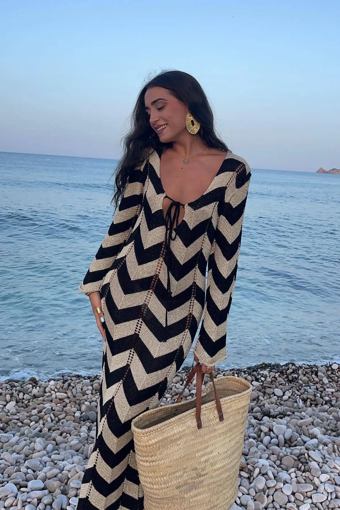 ZEYA - Aimee Striped Knit Long Sleeve Maxi Dress