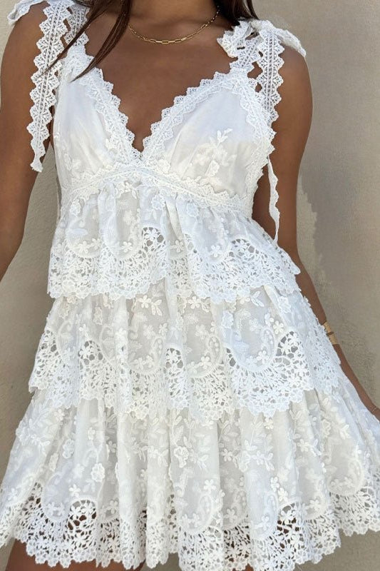 ZEYA - Arianna V - Neck Tiered Lace Mini Dress