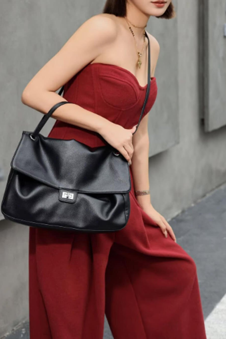 ZEYA - Ava Maxi Flap Leather Shoulder Bag