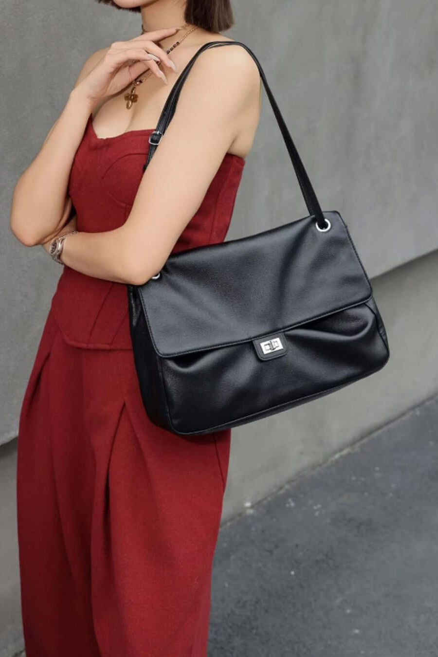 ZEYA - Ava Maxi Flap Leather Shoulder Bag