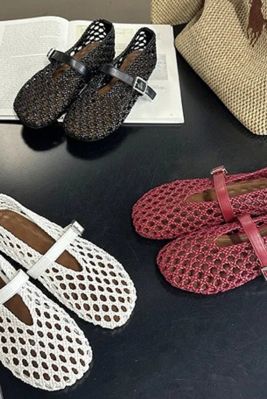 ZEYA - Bianca Woven Hollow Flat Sandals