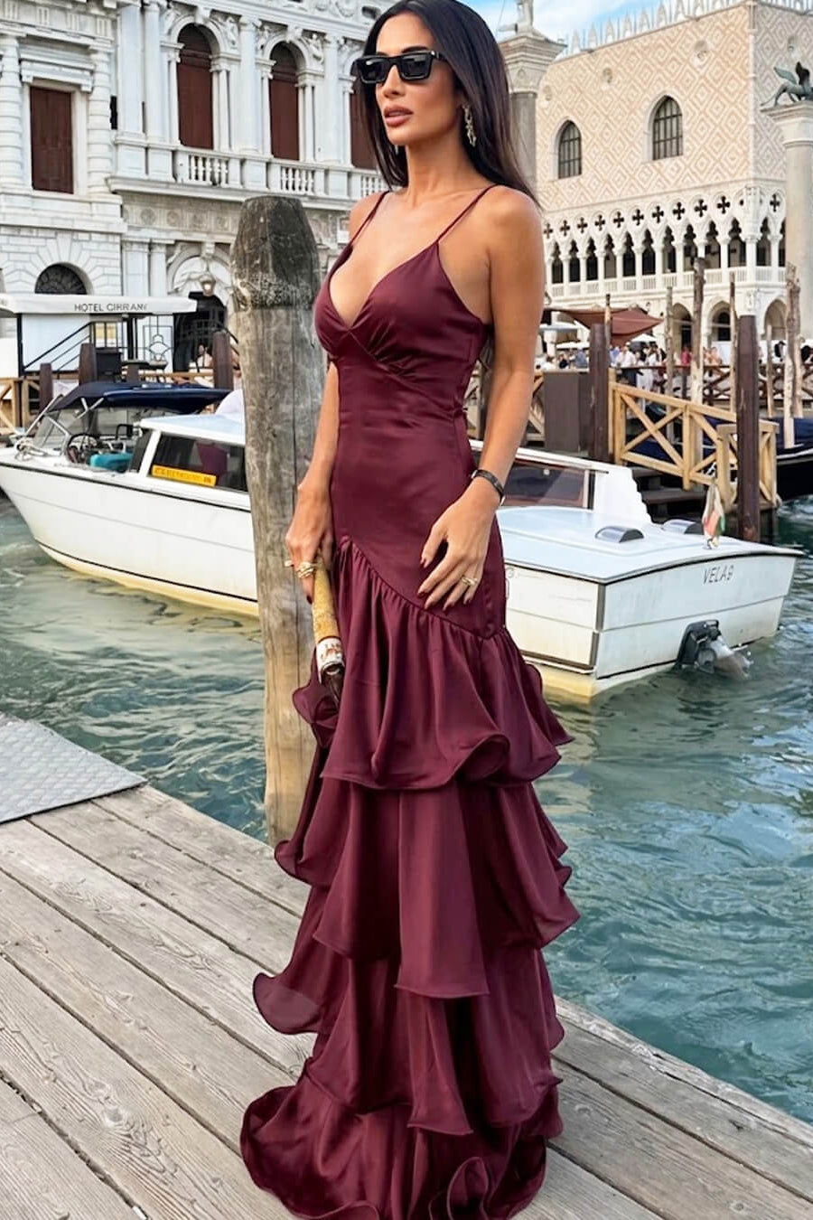 ZEYA - Blaire Ruffled Sling Evening Dress