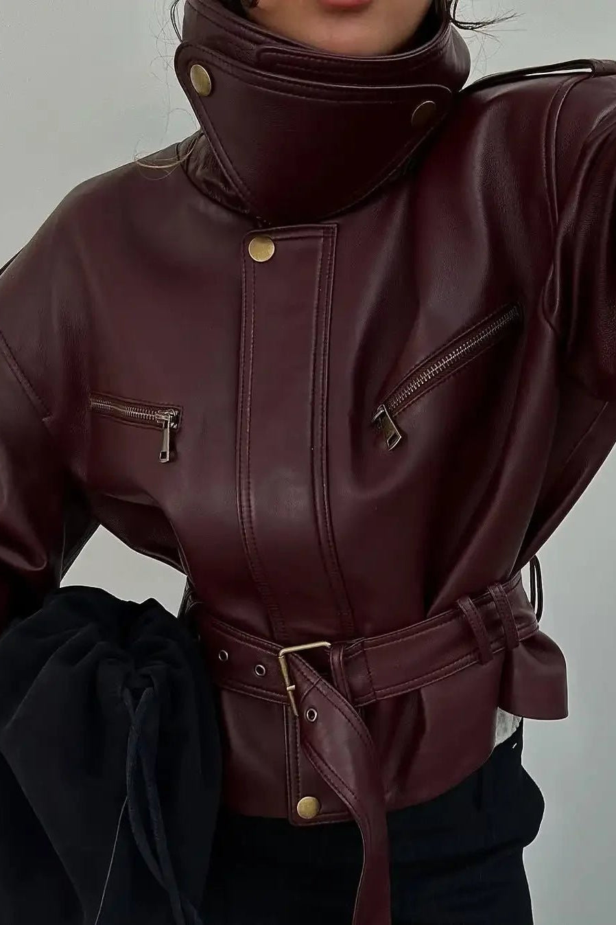 ZEYA - Brooklyn Belted Faux Leather Jacket