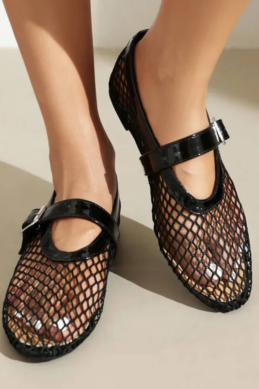 ZEYA - Celeste Buckled Mesh Ballet Flats