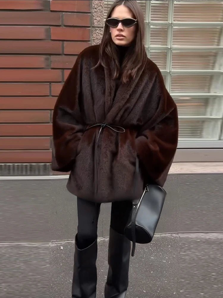 ZEYA - Chelsea Faux Fur Belted Short Jacket