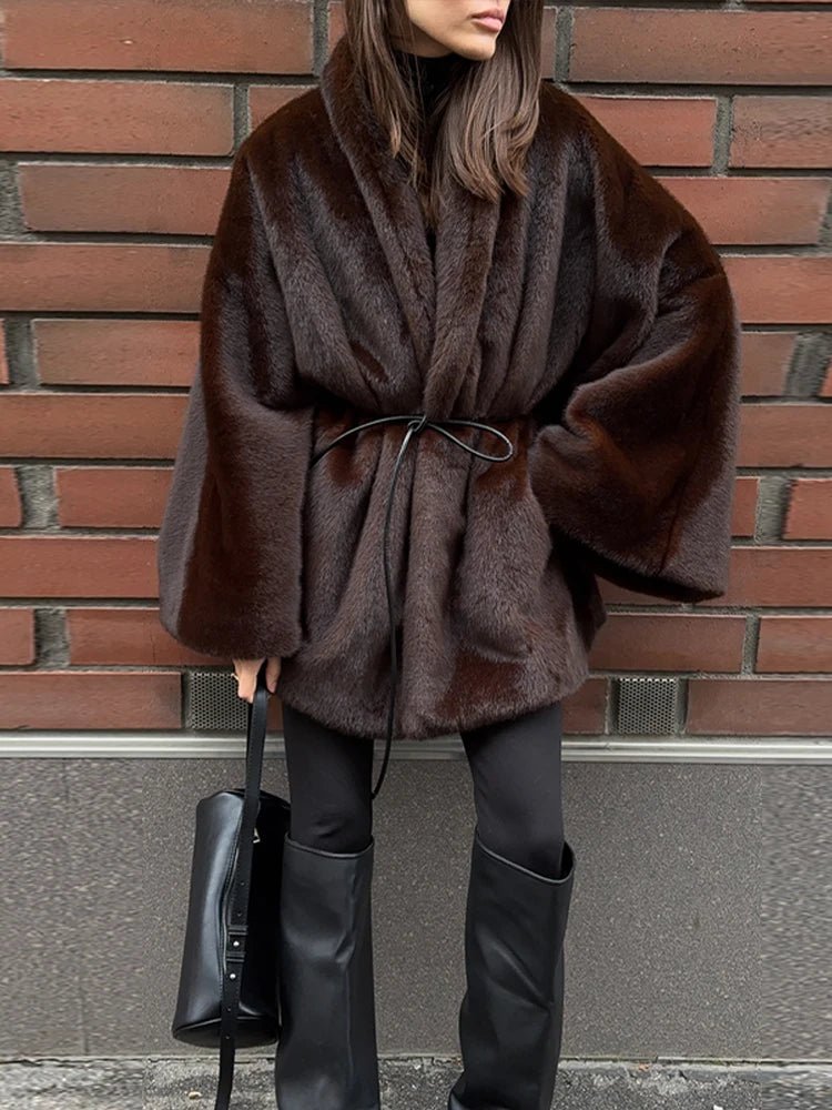 ZEYA - Chelsea Faux Fur Belted Short Jacket