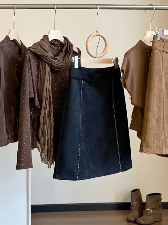 ZEYA - Clara Belted Faux Suede Midi Skirt