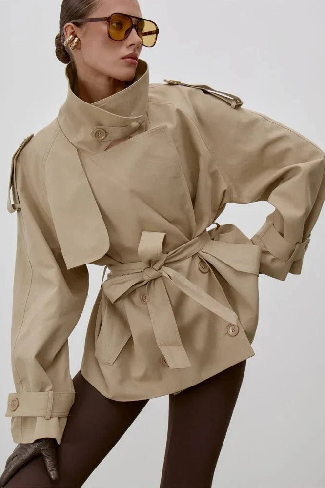 ZEYA - Donna Lace Up Stand Collar Trenchcoat