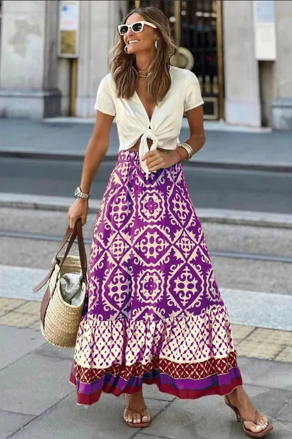 ZEYA - Dunja Boho Printed Midi Swing Skirt