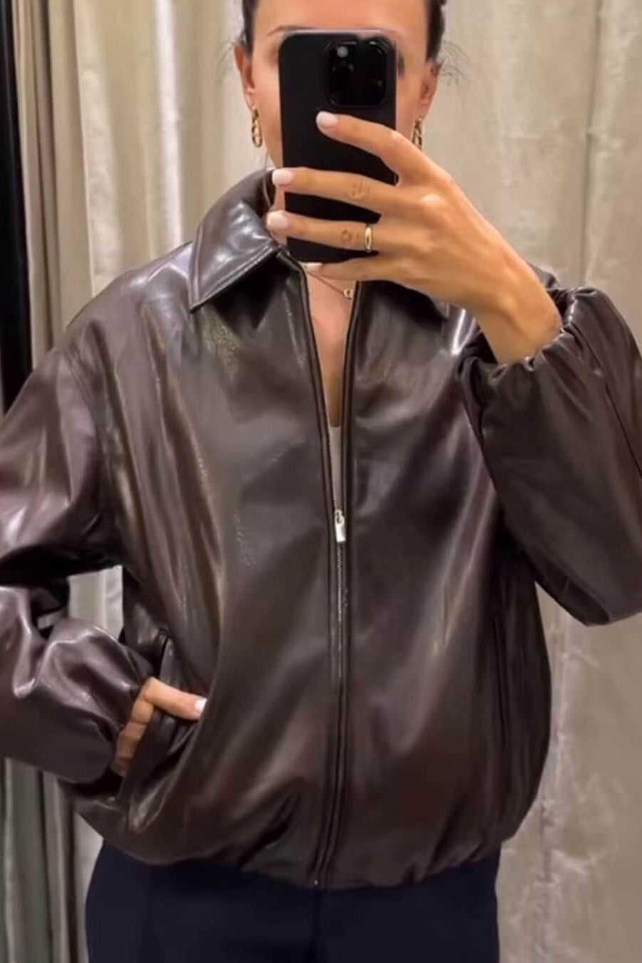 ZEYA - Elisabeta Zip Up Faux Leather Jacket