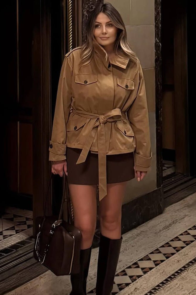 ZEYA - Emily High Collar Belted Jacket & Skort Set