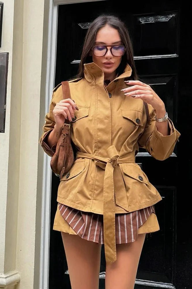 ZEYA - Emily High Collar Belted Jacket & Skort Set