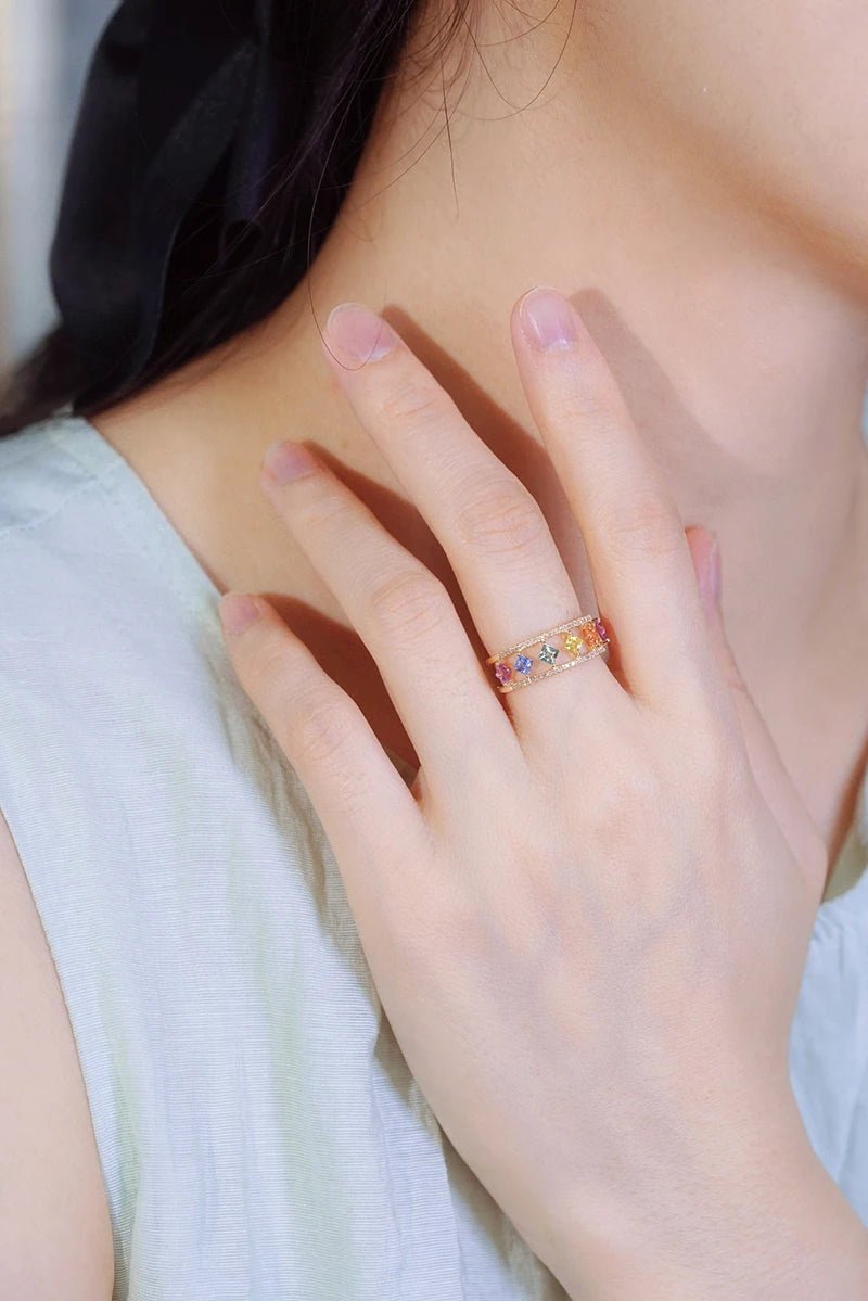 ZEYA - Emily Ring - Dainty Square Ring with Rainbow Crystal for Women