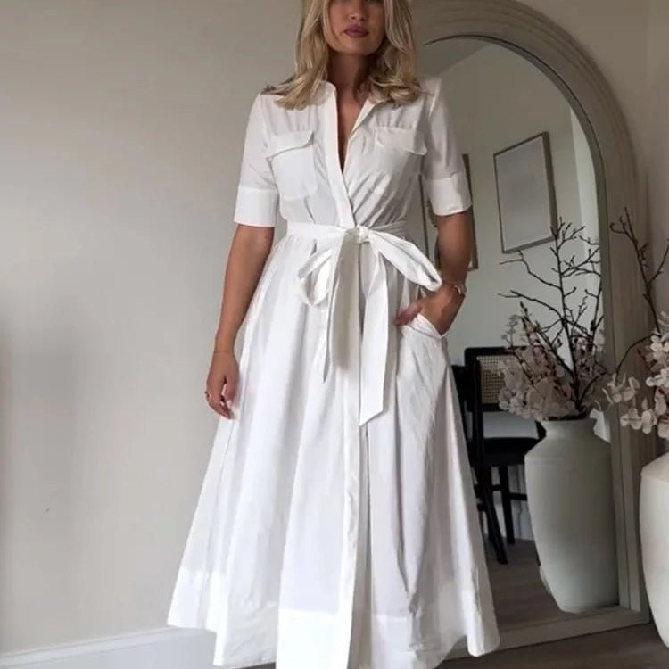 ZEYA - Evita Belted Shirt Midi Dress