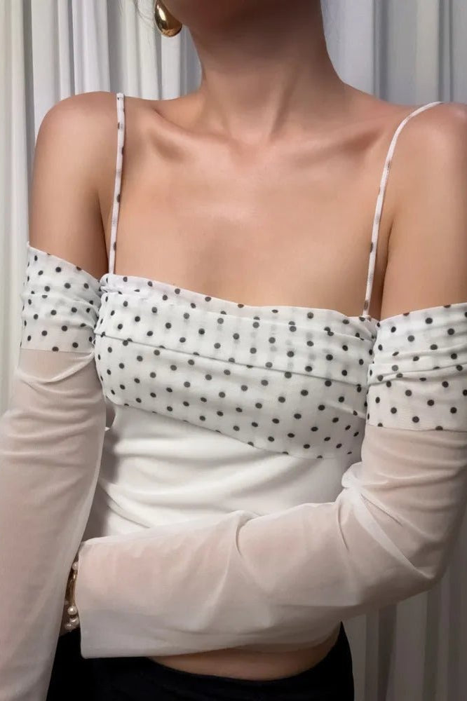 ZEYA - Gayle Sheer Sleeves Polkadot Crop Top