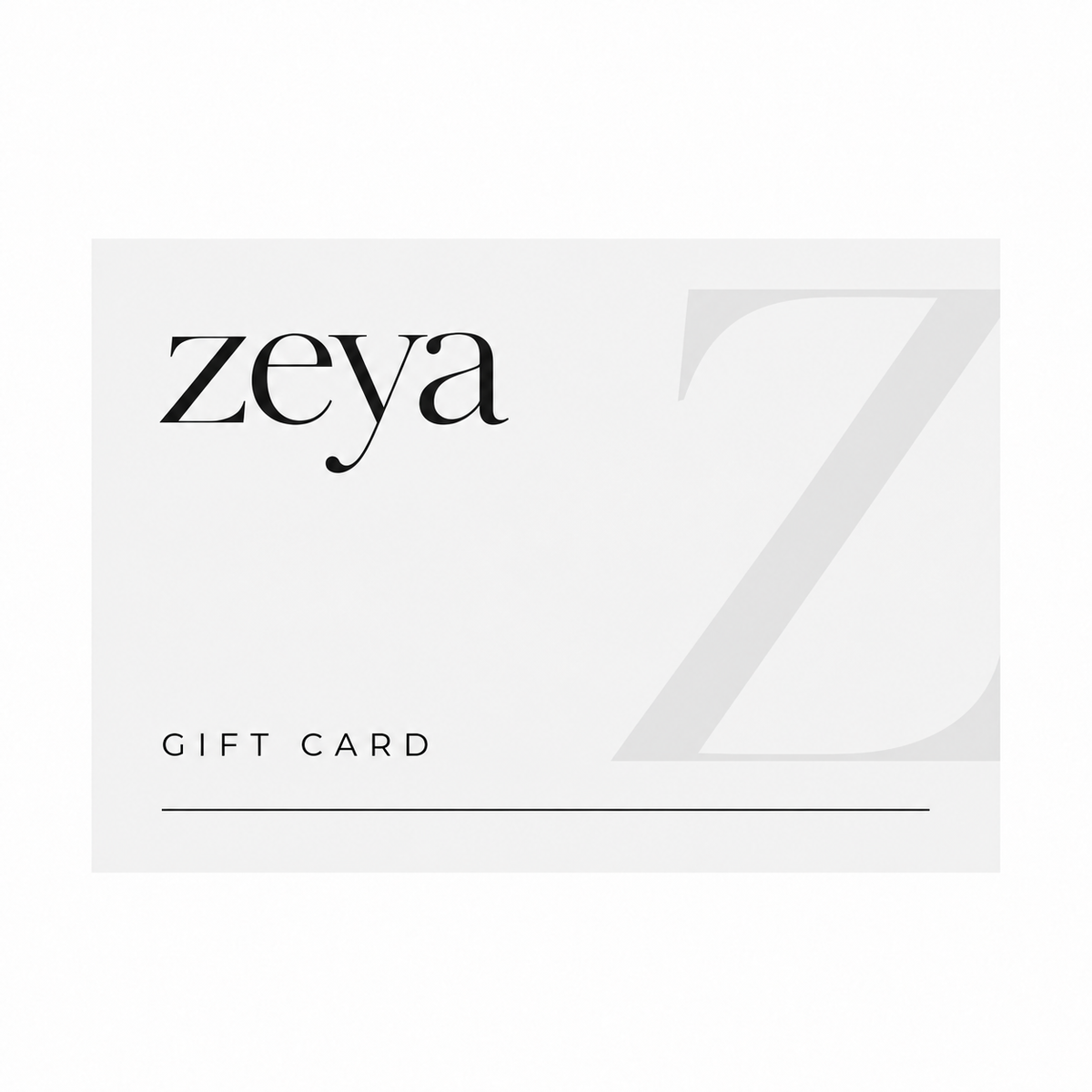 ZEYA digital gift card in light grey and white