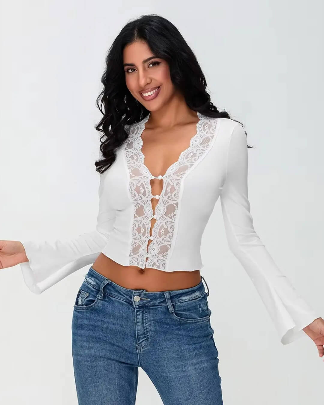 ZEYA - Jenna Long Sleeve Lace Trim Blouse