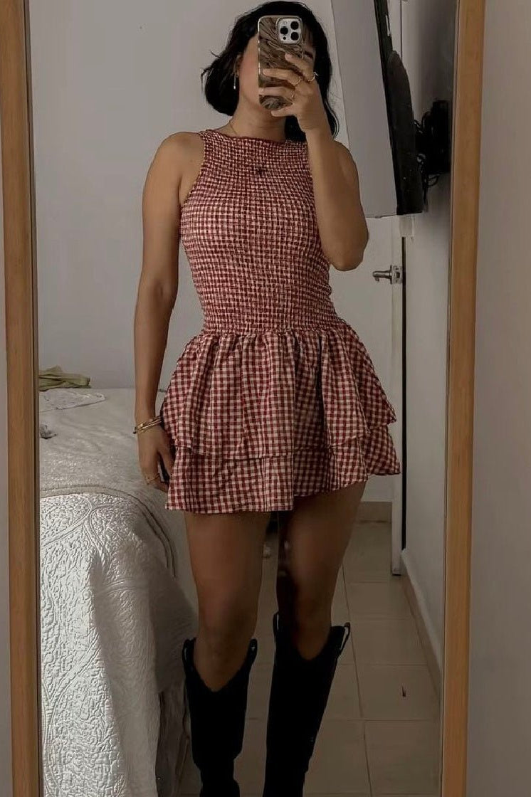 ZEYA - Linda Plaid Smocked Mini Dress