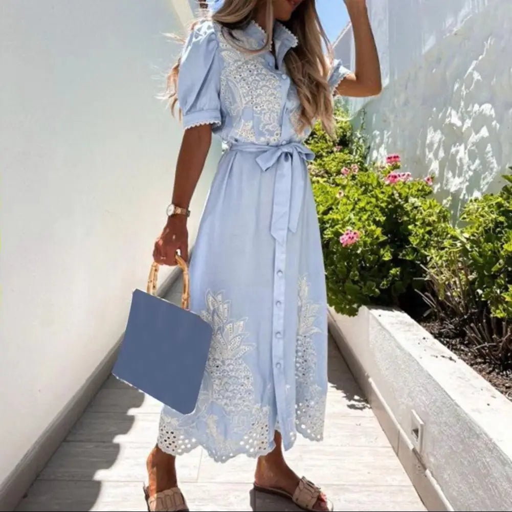 ZEYA - Margot Embroidered Lace-Up Maxi Dress