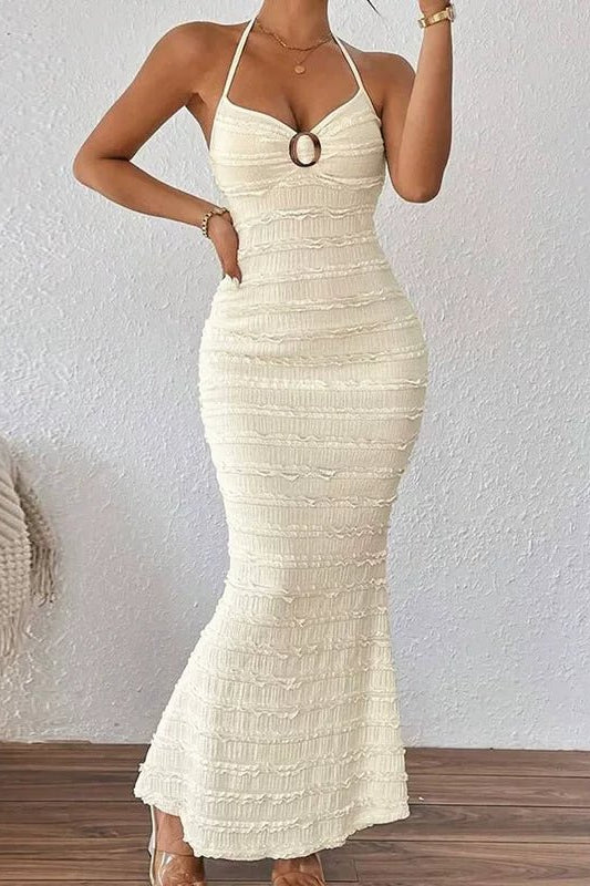 ZEYA - Margot Ruffle Halter Maxi Dress