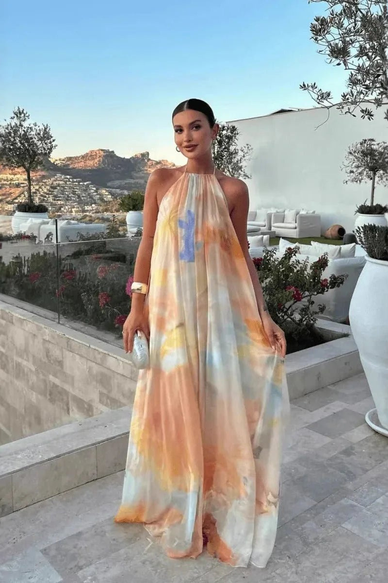ZEYA - Megan Halter Neck Lace-Up Maxi Dress