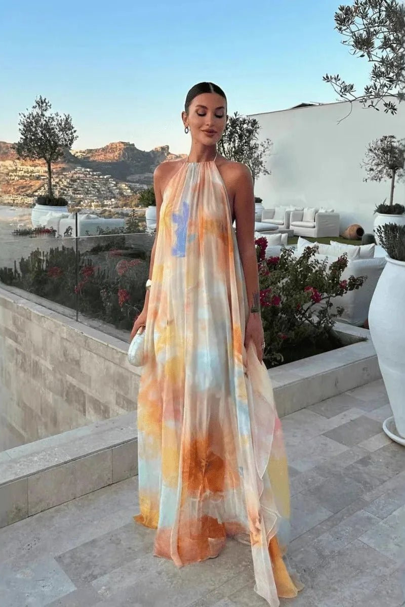 ZEYA - Megan Halter Neck Lace-Up Maxi Dress