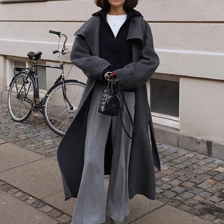 ZEYA - Meryl Stand Up Collar Belted Long Coat