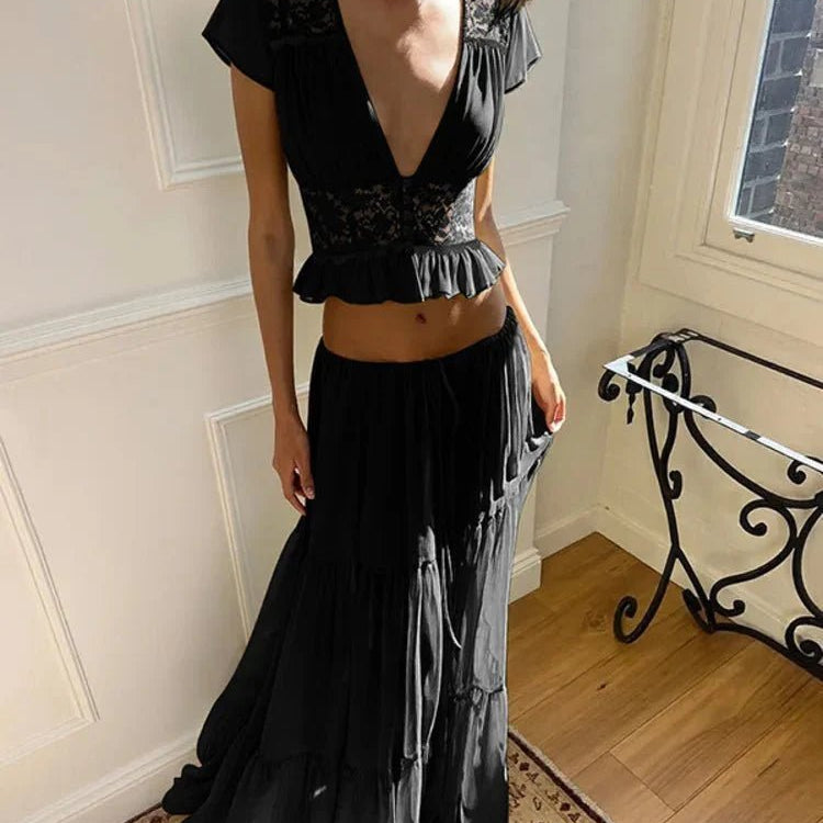 ZEYA - Nella Lace Chiffon Top & Skirt Set