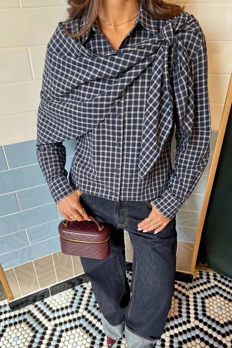 ZEYA - Nicole Plaid Scarf-Tie Shirt