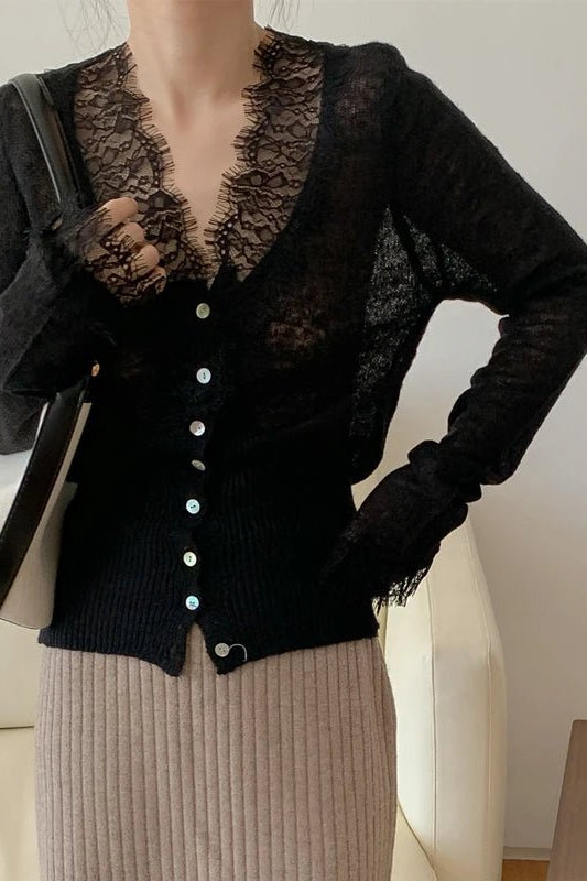 ZEYA - Olive Knitted Lace Cardigan
