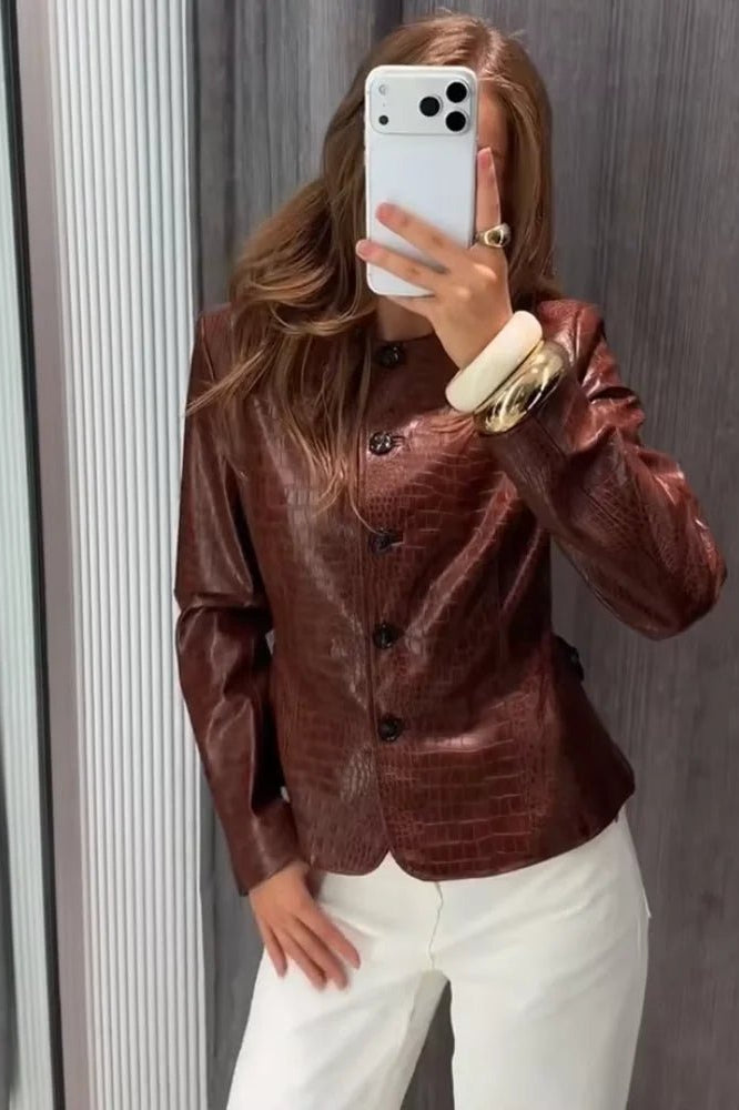 ZEYA - Ruth Croc Embossed Faux Leather Jacket