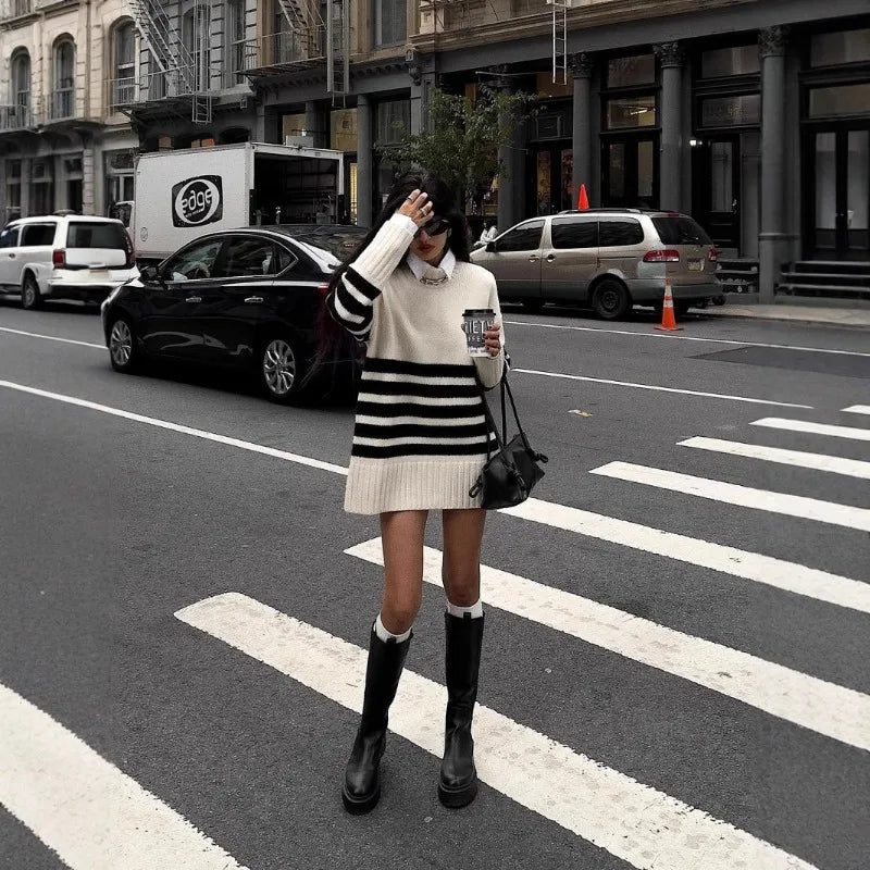 ZEYA - Rylee Oversized Turtleneck Striped Sweater