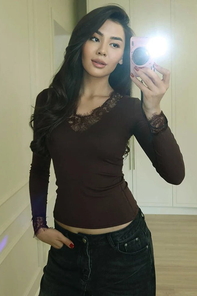 ZEYA - Sarah Lace V-Neck Casual Top