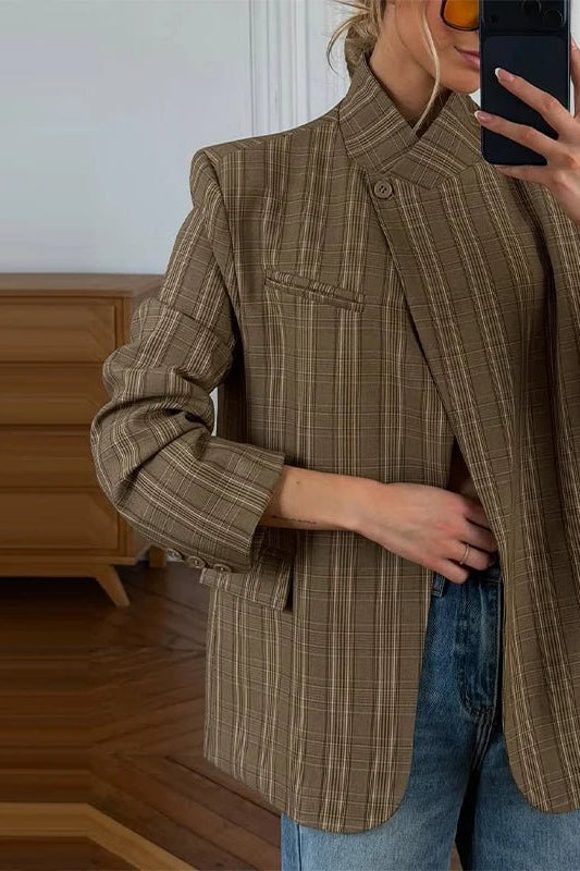 ZEYA - Willow Stand Collar Striped Suit Jacket
