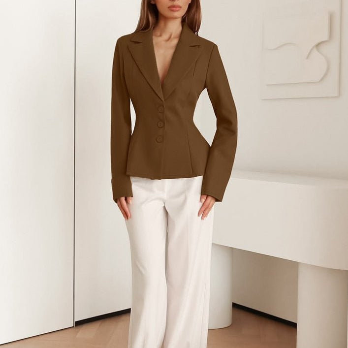 ZEYA - Yui Fitted V - Neck Padded Shoulder Blazer