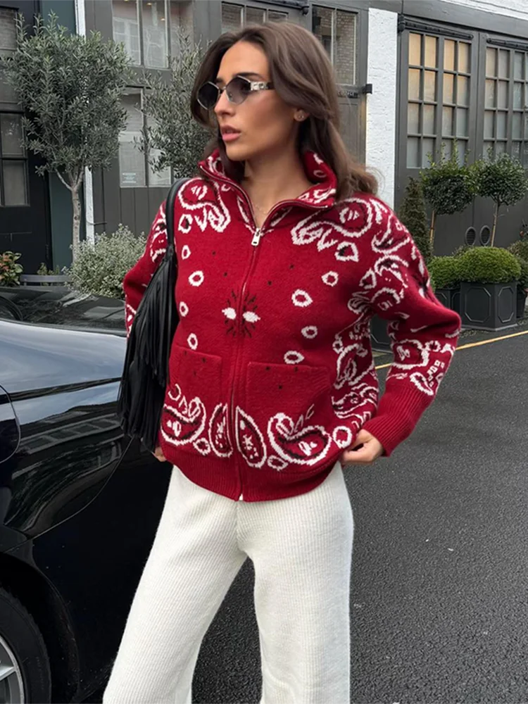 Melanie Paisley Zip-Up Knit Jacket