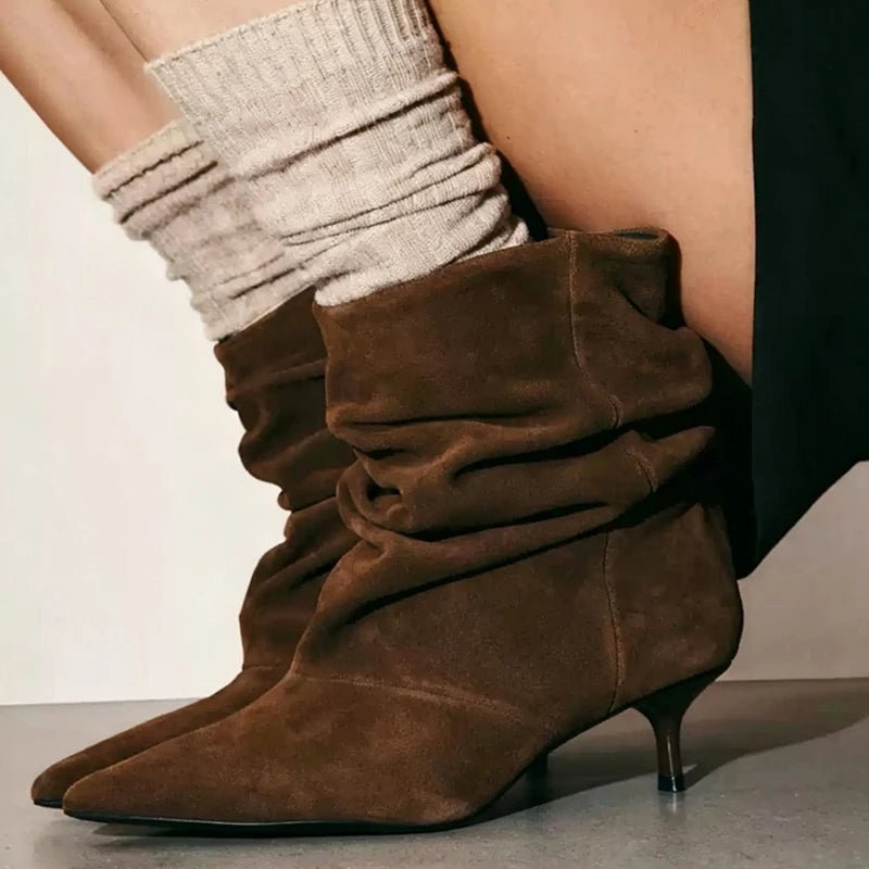 Nina Faux Suede Ruched Ankle Boots