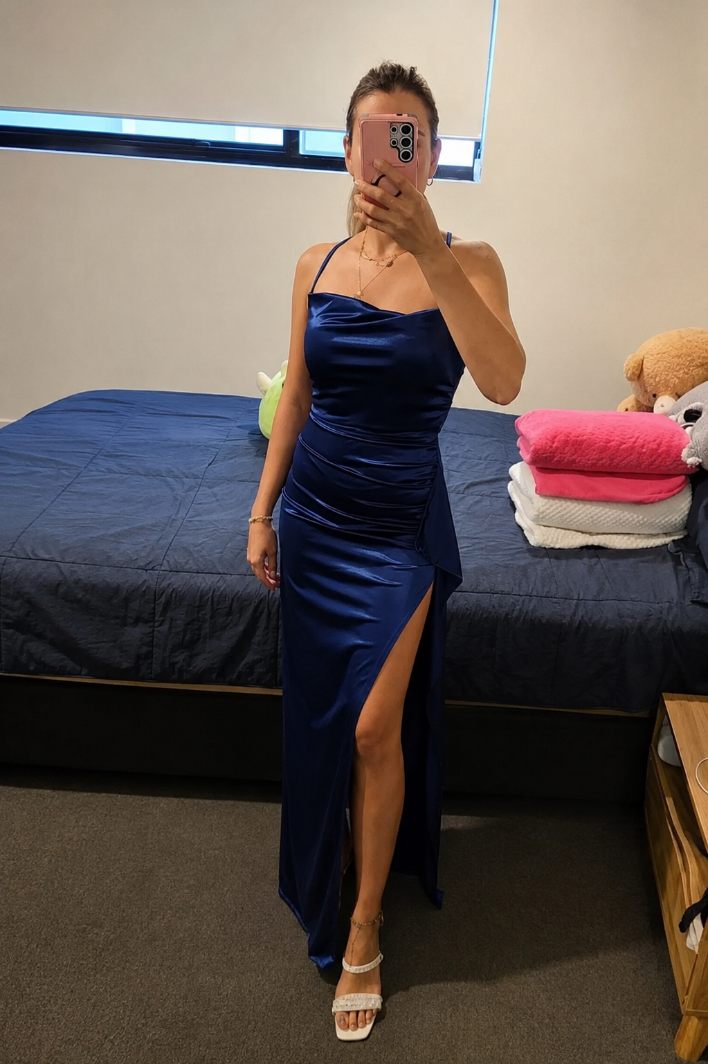 Monica Satin Open-Back Maxi Dress