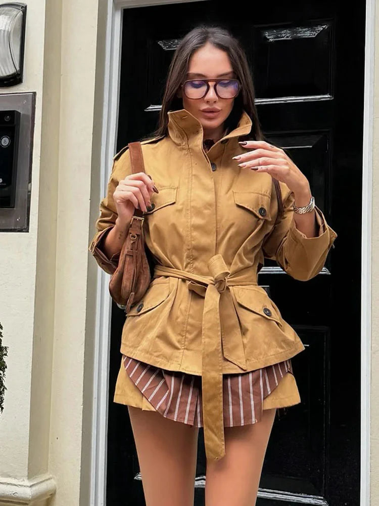 Emily High Collar Belted Jacket & Skort Set