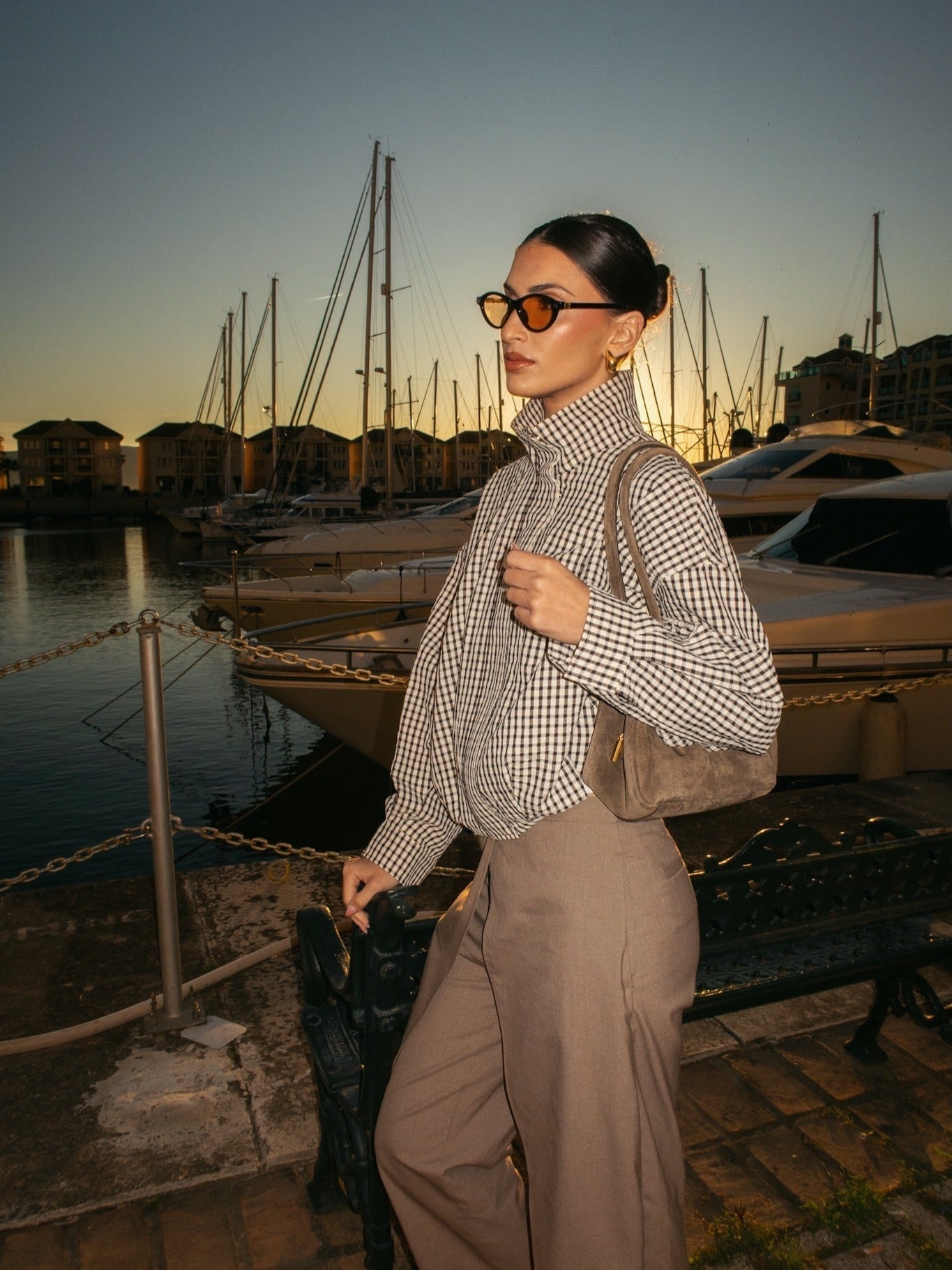 Christina Plaid Funnel Neck Jacket