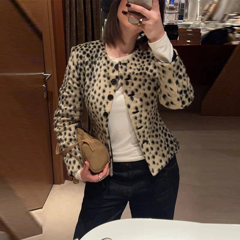 Katie Leopard Faux Fur Cropped Jacket