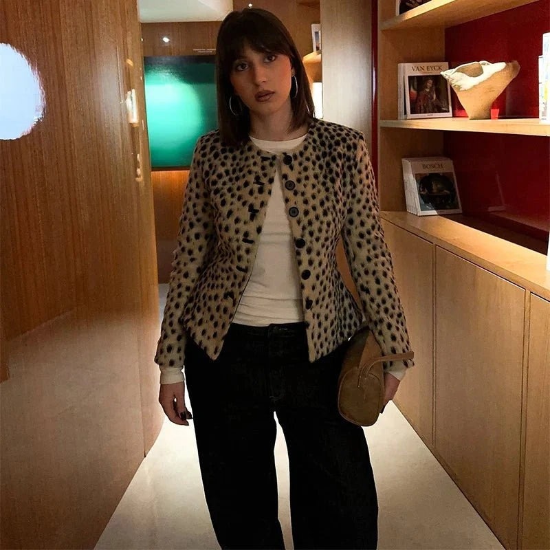 Katie Leopard Faux Fur Cropped Jacket