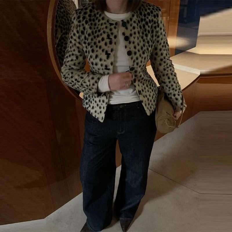 Katie Leopard Faux Fur Cropped Jacket