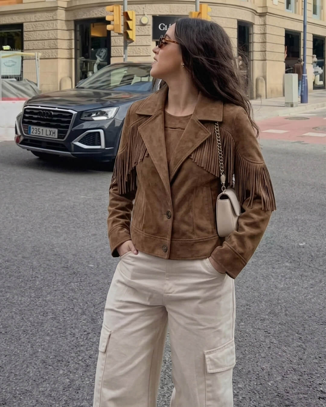 Helen Faux Suede Lapel Cropped Jacket