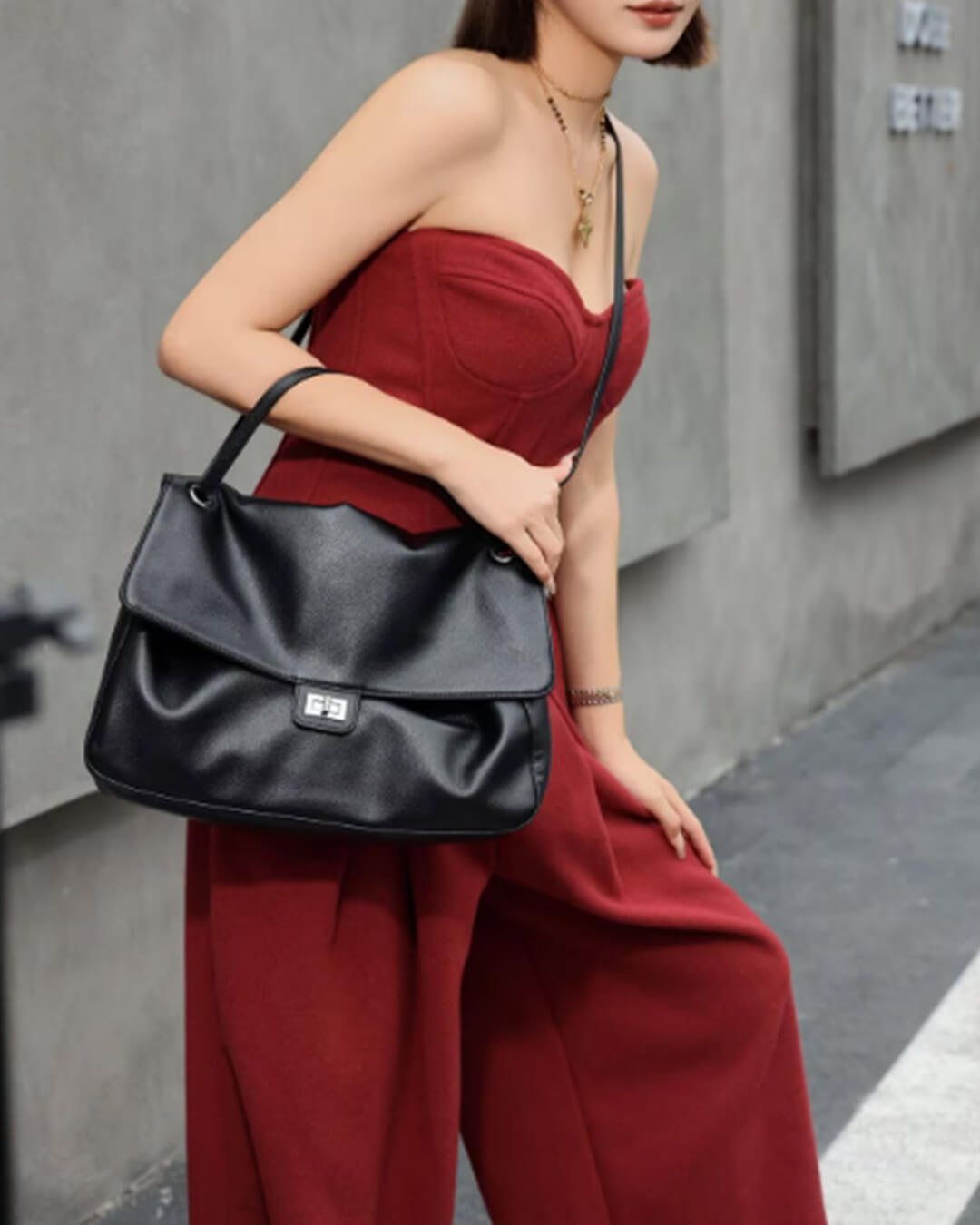 Ava Maxi Flap Leather Shoulder Bag