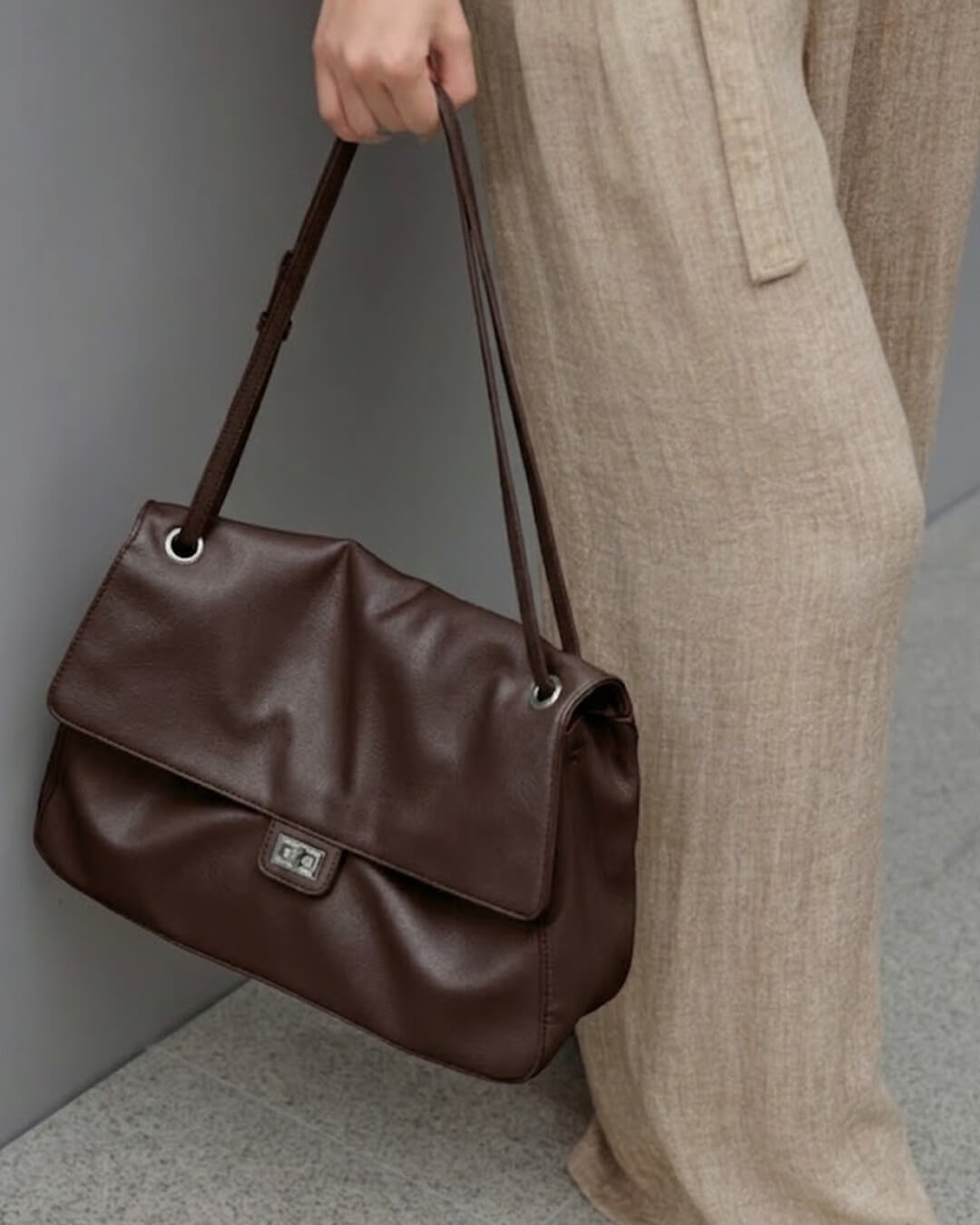 Ava Maxi Flap Leather Shoulder Bag