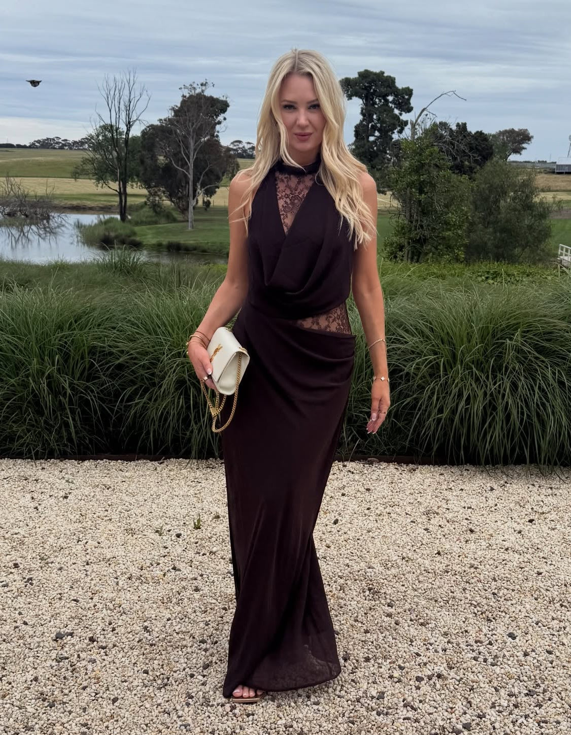 Sienna Halter Lace Maxi Dress