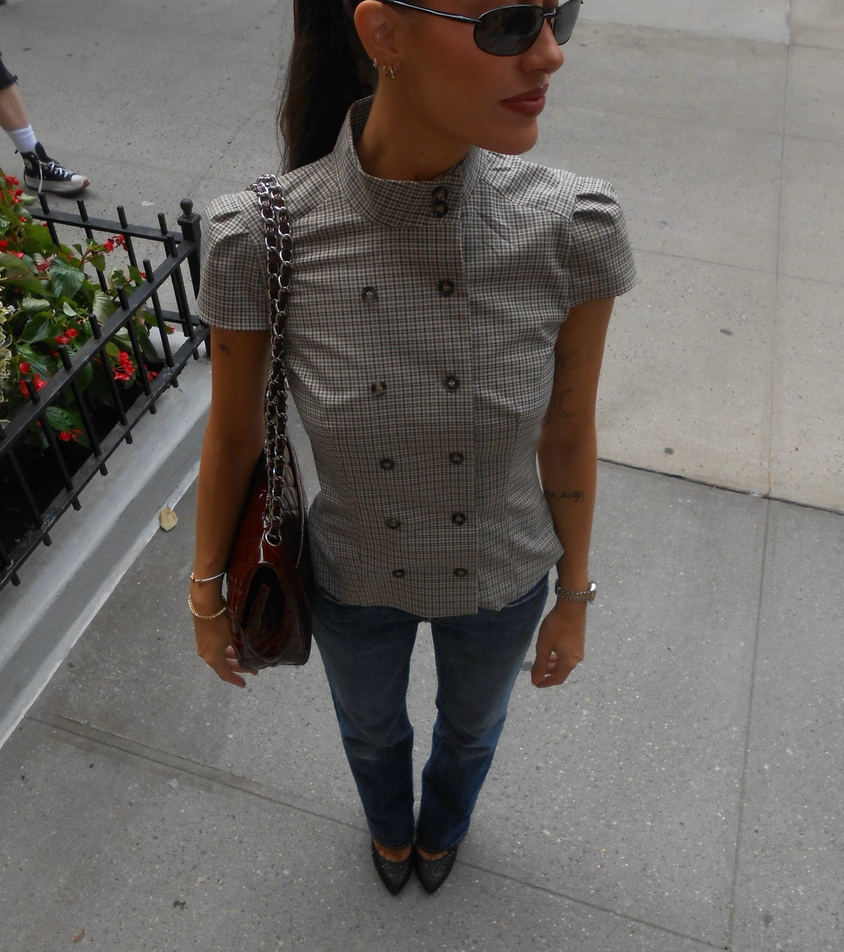 Lola Plaid High Neck Fitted Blouse